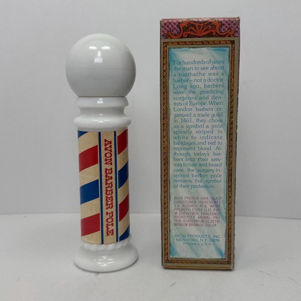 Vintage Avon Barber Pole Hair & Scalp Conditioner for Men 3 fl. oz. Empty w/ Box